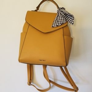 Nine West yellow vegan saffiano leather backpack